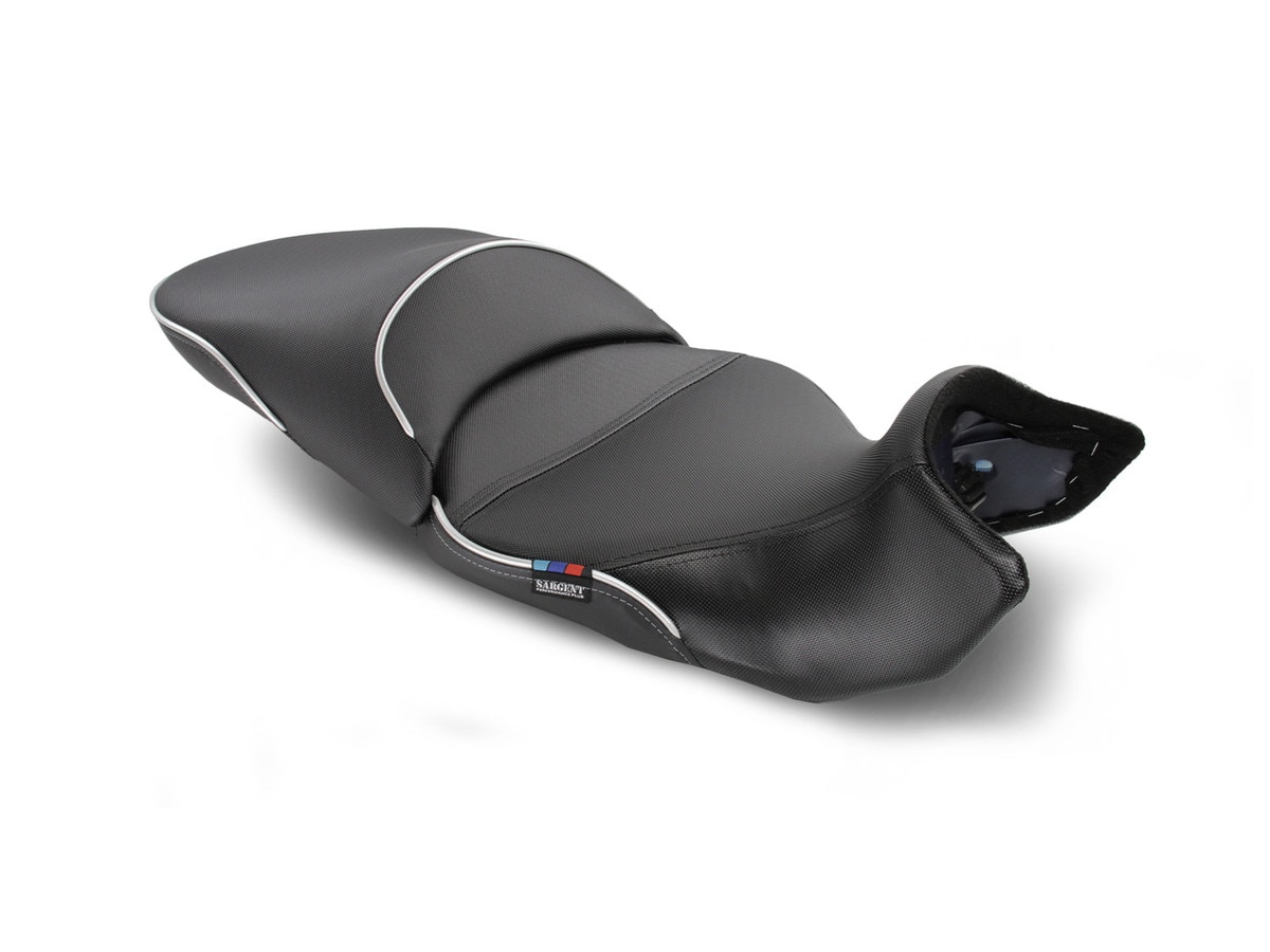 Sargent World Sport Aftermarket Motorcycle Seat for the 2023+ BMW R 1300 GS with low version front and rear with DTX/GZ and silver welt